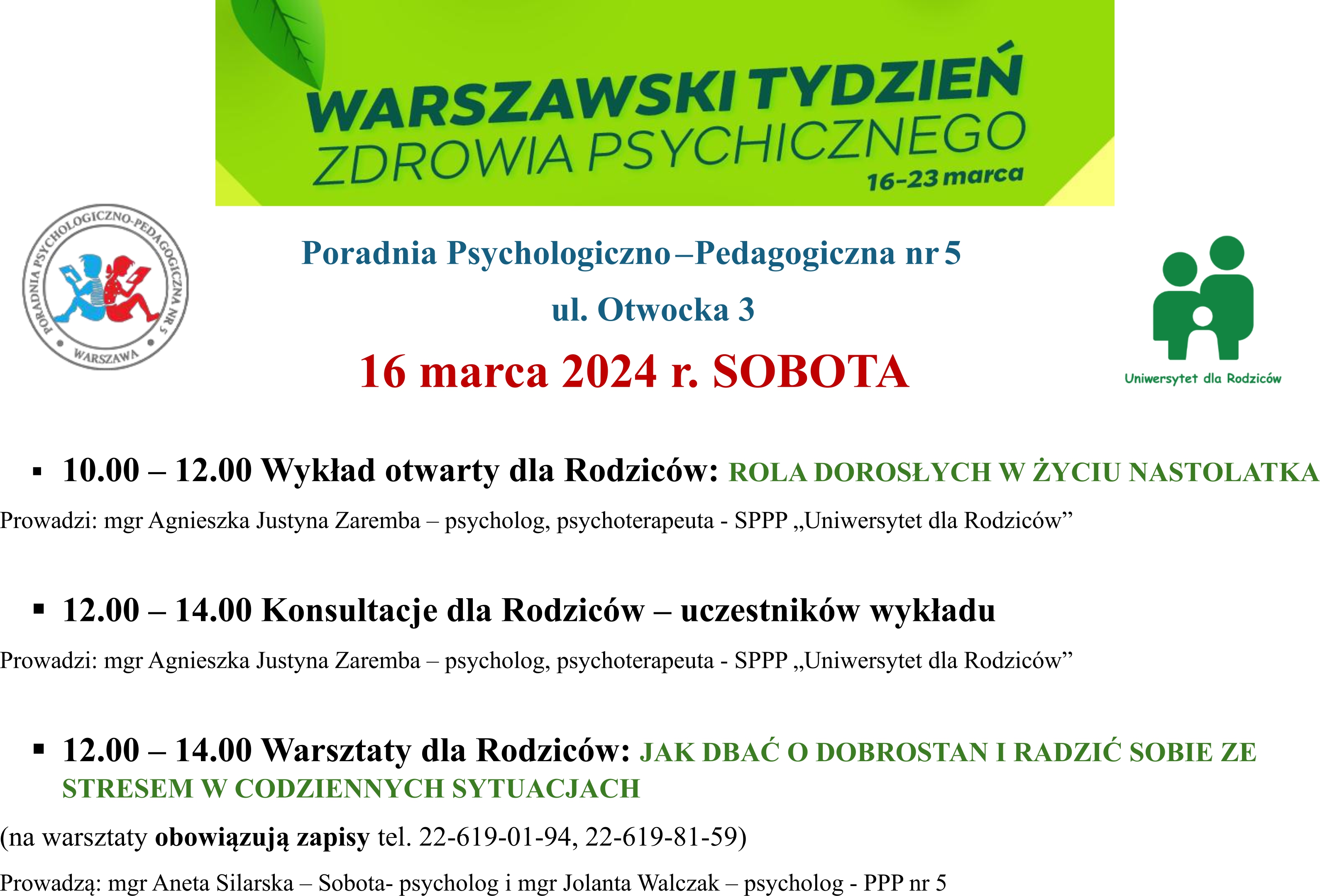 Warszawski Tydzień Zdrowia Psychicznego - zaproszenie na warsztaty